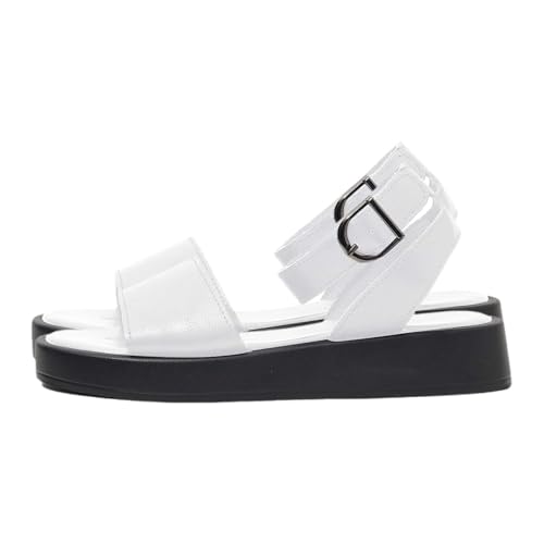 Vectry Damen Casual Side Hollow Gürtelschnalle Flache römische Schuhe Sommermode Damen Sandalen Tango Schuhe Damen (White, 36) von Vectry