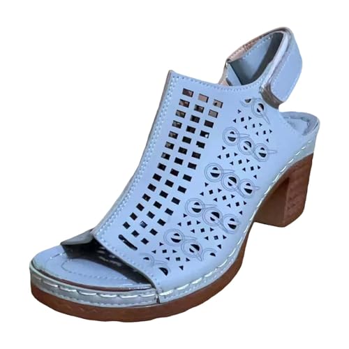 Vectry Damen Casual Side Hollow Gürtelschnalle Slope Bottom Roman Schuhe Sommermode Damen Sandalen Schuhe Frühling Damen (Blue, 36) von Vectry