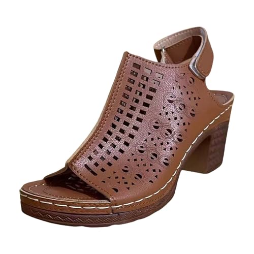 Vectry Damen Casual Side Hollow Gürtelschnalle Slope Bottom Roman Schuhe Sommermode Damen Sandalen Schuhe Frühling Damen (Brown, 38) von Vectry