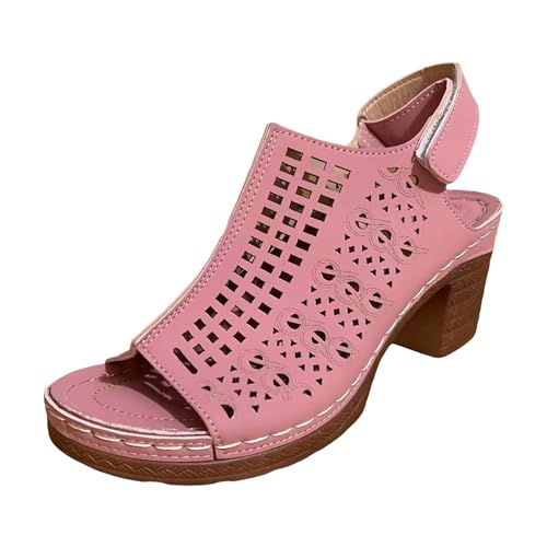 Vectry Damen Casual Side Hollow Gürtelschnalle Slope Bottom Roman Schuhe Sommermode Damen Sandalen Schuhe Frühling Damen (Pink, 37) von Vectry