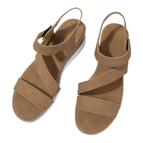 Vectry Damen Casual Side Hollow Paste Slope Bottom Römische Schuhe Sommermode Damen Sandalen Damenschuhe Weite H 38 (Brown, 36) von Vectry