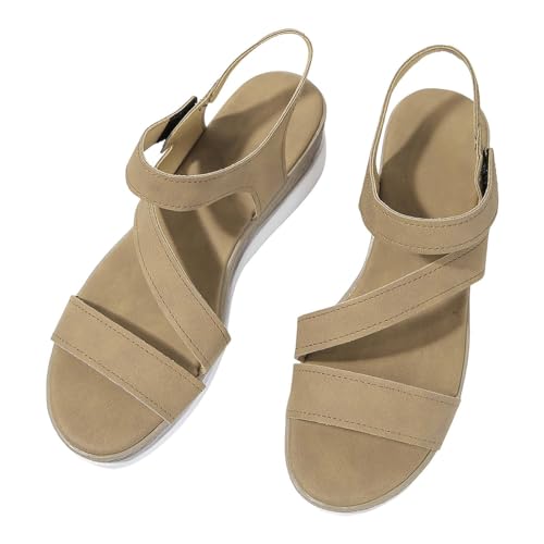 Vectry Damen Casual Side Hollow Paste Slope Bottom Römische Schuhe Sommermode Damen Sandalen Damenschuhe Weite H 38 (Khaki, 36) von Vectry