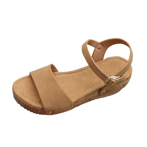 Vectry Damen-Sommer-Sandalen mit übergroßem Seilboden, Biskuitkuchen, dickem Boden, einzeiliger Schnalle Damen Sommer Schuhe (Khaki, 37) von Vectry