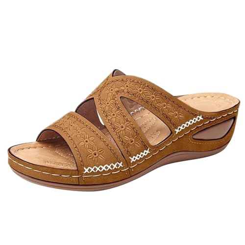 Vectry Damen Sommer Slope Heel Fischmaul Dicker Boden Bestickt Cool Mop Damenschuhe Keilabsatz 41 (Brown, 36) von Vectry