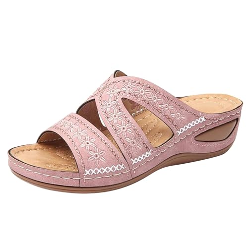 Vectry Damen Sommer Slope Heel Fischmaul Dicker Boden Bestickt Cool Mop Damenschuhe Keilabsatz 41 (Pink, 35) von Vectry