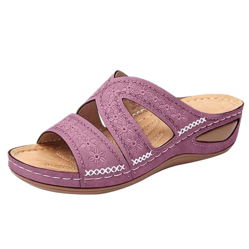 Vectry Damen Sommer Slope Heel Fischmaul Dicker Boden Bestickt Cool Mop Damenschuhe Keilabsatz 41 (Purple, 37) von Vectry