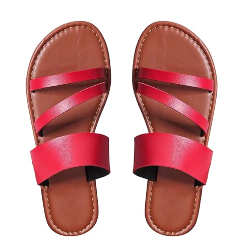 Vectry Damen-Sommer-Strandschuhe in Übergröße mit flachem Boden und Flip-Flops O Damenschuhe 39 (Red, 39) von Vectry