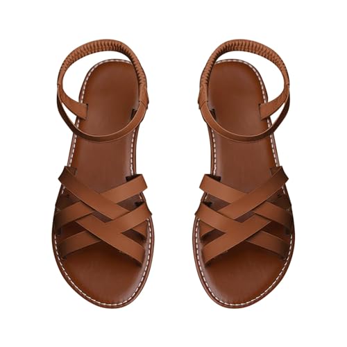 Vectry Damen-Sommermode, flache Schuhe, Sandalen, römische Schuhe, Strandschuhe, schwarze Sommer-Freizeitschuhe, klassische Mode, Damen- und Mädchen-Klassiker, modische Sandalen (Brown, 39) von Vectry