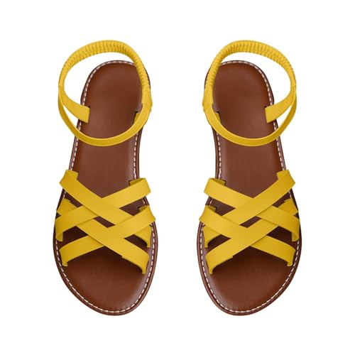 Vectry Damen-Sommermode, flache Schuhe, Sandalen, römische Schuhe, Strandschuhe, schwarze Sommer-Freizeitschuhe, klassische Mode, Damen- und Mädchen-Klassiker, modische Sandalen (Yellow, 38) von Vectry