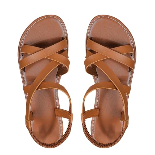 Vectry Damen-Sommersandalen, Schwarz, Stretch, lässig, klassisch, rutschfest, Sommer-Strandschuhe, böhmische römische Schuhe, modische Sandalen (Brown, 36) von Vectry