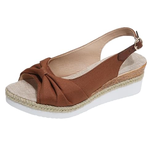 Vectry Damen Sommersandalen römisch Stil Bow -Side Bow von Bögen dekorieren Baumwolle, wäsche dicke Bodenhänge und Mode Freizeit klassische tägliche Fischmundschuhe (Brown, 38) von Vectry