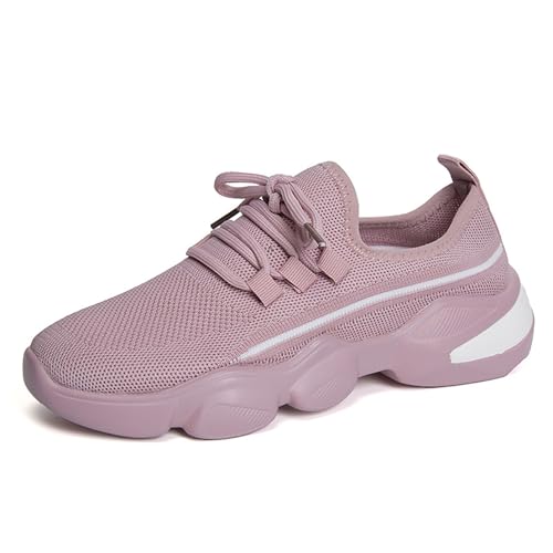 Vectry Damen-Sportschuhe mit dicken Sohlen, Fliegengewebe, atmungsaktiv, runder Zehenbereich, zum Binden, Farbblockierung, Einzelschuhe, Freizeitschuhe Damen Schuhe Weite H (Red, 40) von Vectry