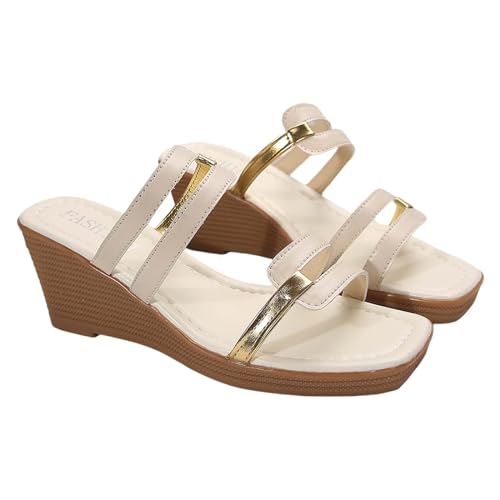 Vectry Damen Strand Hausschuhe mit Slope Heel Hohl Casual Hausschuhe Slope Bottom Schuhe Retro Sandalen Damenschuhe Flach (Beige, 38) von Vectry