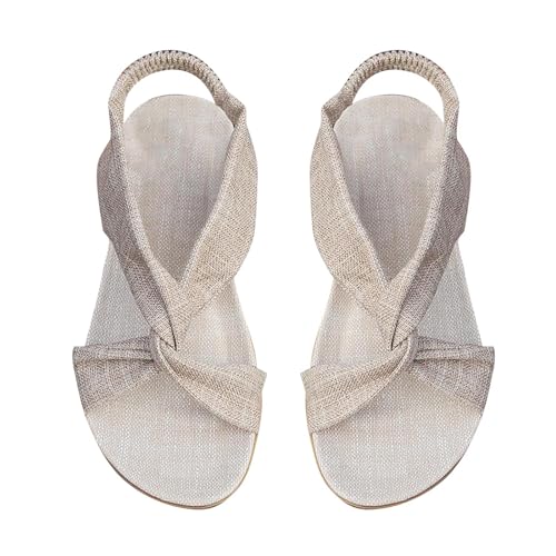 Vectry Damen-Strandsandalen, hohle lässige Hausschuhe, flache Schuhe, Retro-Sandalen Damen Schuhe 43 Sneaker (Beige, 39) von Vectry