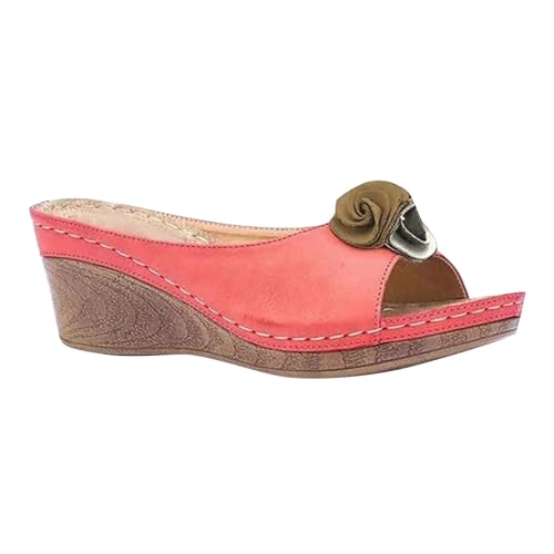 Vectry Damen lässige Sandalen böhmische Wind Blumendekoration hohe Pantoffeln Dicker Sohle Schuh Khaki, stilvoller atmungsaktiv und komfortabel (Red, 37) von Vectry