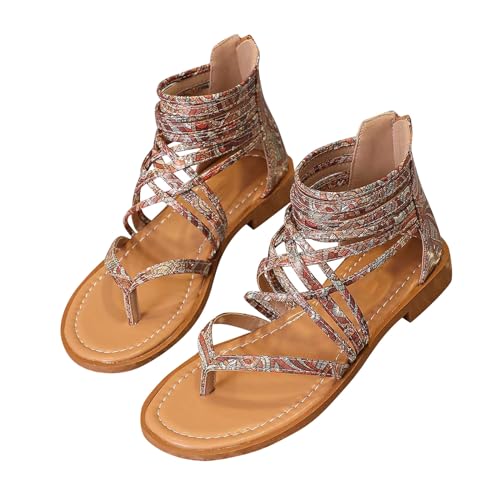 Vectry Flache Damensandalen, lässige Damen-Riemchensandalen, offener Zehenbereich, Slip-Absatz-Sandalen Damenschuhe Marine Sneaker (Brown, 36) von Vectry