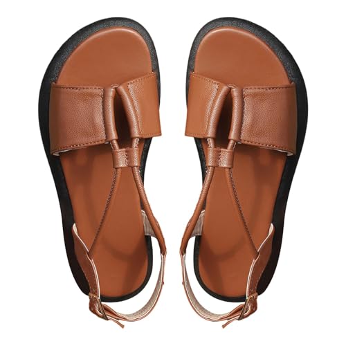 Vectry Frauen Casual Seite Hohl Gürtel Schnalle Flache Römische Schuhe Sommer Sandalen Schuhe Damen Pumps (Brown, 39) von Vectry