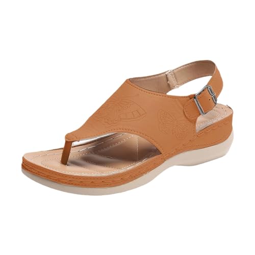 Vectry Frauen Casual Seite Hohl Gürtel Schnalle Slope Bottom Clip Toe Römische Schuhe Sommer Sandalen uziert Damen Schuhe 38 (Brown, 36) von Vectry