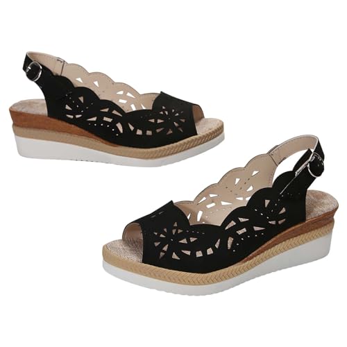 Vectry Frauen Casual Seite Hohl Gürtel Schnalle Slope Bottom Römische Schuhe Sommer Sandalen Damenschuhe Winter 38 (Black, 36) von Vectry