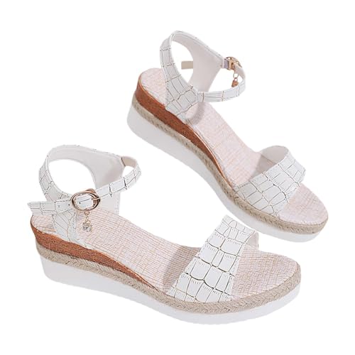 Vectry Frauen Casual Seite Hohl Gürtel Schnalle Slope Bottom Römische Schuhe Sommer Sandalen Dirndl Schuhe Damen (White, 36) von Vectry