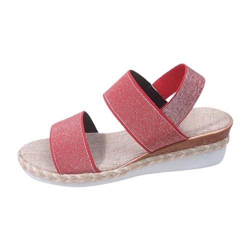 Vectry Frauen Casual Seite Hohl Gürtel Schnalle Slope Bottom Römische Schuhe Sommer Sandalen Sommer Schuhe Damen (Red, 42) von Vectry