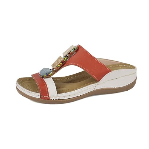 Vectry Frauen Sandalen Mode Sommer Einfache Feste Keilabsatz Bequeme Und Leichte Slip-On Schuhe Schuhe Damen 42 (Orange, 37) von Vectry