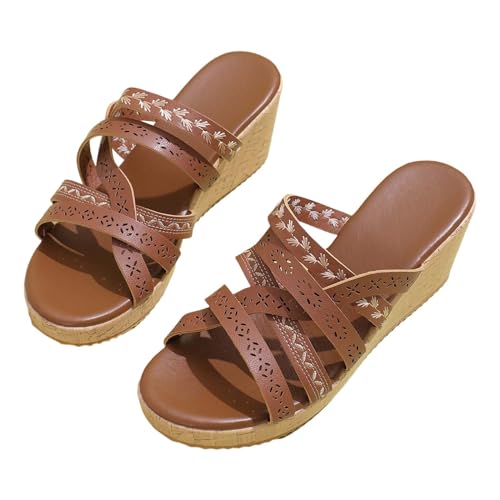 Vectry Frauen Strand Slope Heel Hausschuhe Hohl Casual Hausschuhe Slope Bottom Schuhe Retro Sandalen Leichte Schuhe Damen Sneaker (Brown, 36) von Vectry