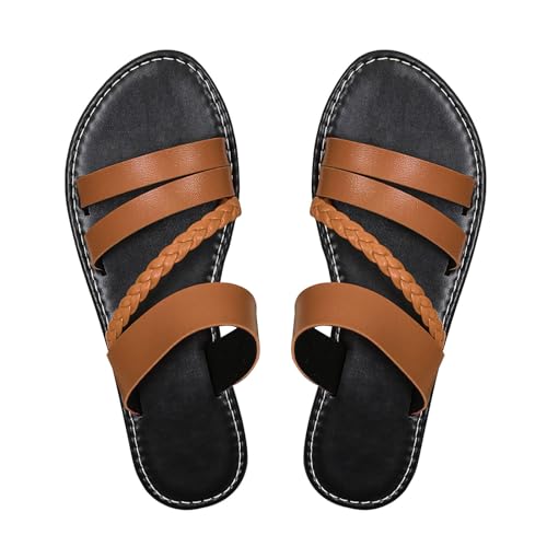 Vectry Frauen flache Hausschuhe Mode, komfortable Flachausschöpfen Sandalen Schwarz große Sommer -Sandalen Casual Classic Fashion Daily Casual Seaside Pantoffeln (Brown, 36) von Vectry