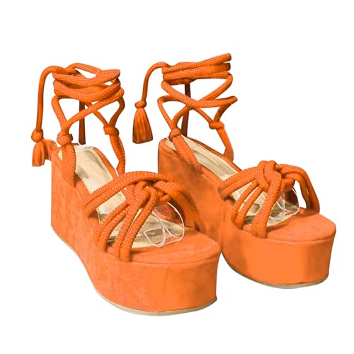 Vectry Frauen mit hohen Schuhschuhschuhschuhen von Frauen Fischschuhe Dicke Schuhsohle Samt dünne Band Klassische Mode sexy sexy tägliche Freizeit Ladies Sommer Liangz (Orange, 35) von Vectry