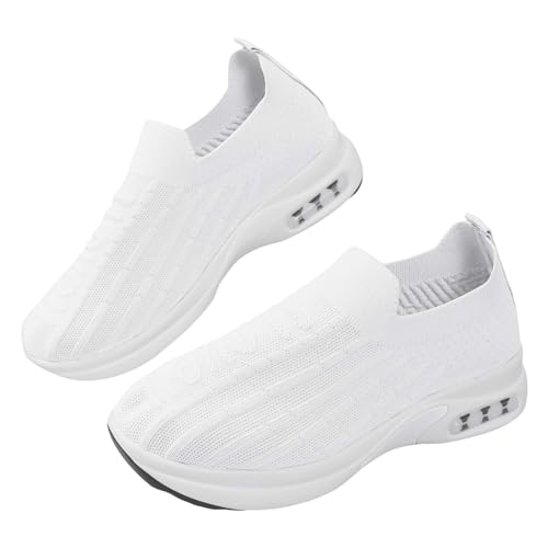 Vectry Gewebte orthopädische, atmungsaktive, weiche Damenschuhe zum Gehen, Slip-on-Schaumstoffschuhe, Hände schlüpfen in Sneakers, Fußgewölbeunterstützung Schuhe Weite H Damen (White, 37) von Vectry