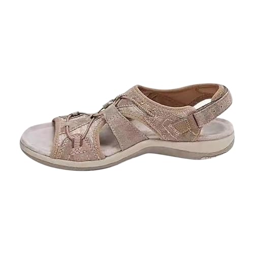 Vectry Lady Summer Sandals im Sommer zwei Paar Casual Comfort und klassische, nicht schlupfende Flachschuhe schwarze lässige Sportsandalen (Khaki, 35) von Vectry