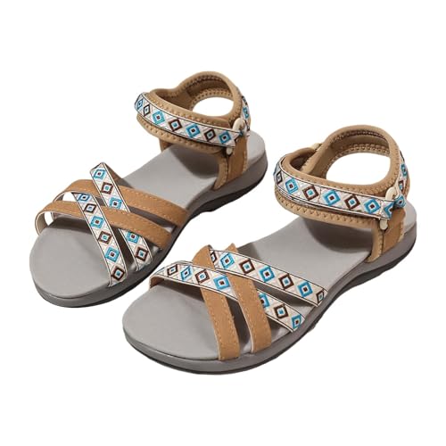 Vectry Lässige seitliche hohle Gürtelschnalle mit flachem Boden, römische Schuhe, Sommersandalen für Damen, modische Damensandalen B Ware Damenschuhe (Brown, 40) von Vectry