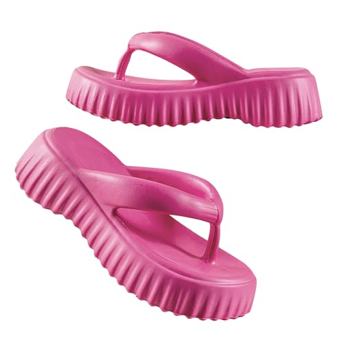 Vectry Net rot erhöht Flip-Flops mit dickem Boden im Sommer draußen und trägt einen weichen Boden, tritt auf Sense-Clip-Füße, Stollen-Sandalen-Hausschuhe Outdoor Schuhe Damen (Hot Pink, 37) von Vectry