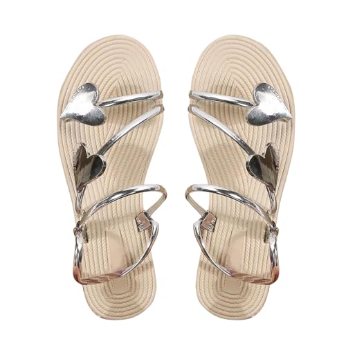 Vectry Sommer-Übergröße-Hausschuhe für Damen, One Word Love Strandsandalen Fersensporn Schuhe Damen (Silver, 36) von Vectry