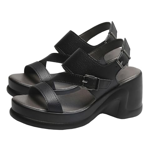 Vectry Sommersandalen für Damen, Keil, Fischmaul, Retro-Stil, dicke Absätze, High Heels, schwarz, rutschfest, Erhöhung, High Heels, 2024, Sommersandalen für Damen (Black, 40) von Vectry