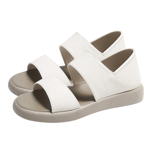 Vectry Sommersandalen für Damen, dicke Sohle, modisch, lässig, klassisch, PU, ​​rutschfest, Strandschuhe, Alltagssandalen (White, 38) von Vectry