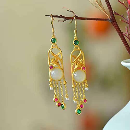 Ethnische OhrringeNatürliche weiße Magnolienfransen mit eingelegtem Zirkon im chinesischen Stil Ohrringe Exquisiter und eleganter Damen-Silberschmuck (Gem Color : White) von VekkEr