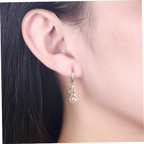 Ohrringe Silber, Ohrringe for Frauen, Damen-Ohrstecker, Sterling-Silber-Ohrstecker for Damen, Ohrringe, trendige Damen-Ohrringe, Katzen-Ohrring, Damen-Ohrring (Color : Golden, Size : Medium) von VekkEr