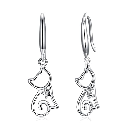 Ohrringe Silber, Ohrringe for Frauen, Damen-Ohrstecker, Sterling-Silber-Ohrstecker for Damen, Ohrringe, trendige Damen-Ohrringe, Katzen-Ohrring, Damen-Ohrring (Color : Silver, Size : Medium) von VekkEr