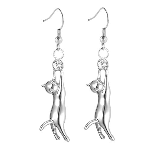 Ohrringe aus Silber, Ohrringe for Frauen, 1 Paar Ohrringe aus Sterlingsilber, Ohrringe aus Sterlingsilber, Medaillonohrringe for Frauen, baumelnde Ohrstecker for Frauen, baumelnde Katze (Color : Silv von VekkEr