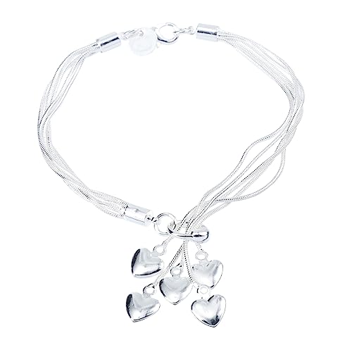 VekkEr Armband aus Sterlingsilber, Armband aus 925er Silber, Quasten-Armband mit fünf Herzen, Herz-Armband, Anhänger-Armbänder, modisches Armband, Geschenkarmbänder for Frauen, Charm-Armband von VekkEr