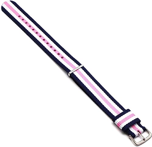 VekkEr Nylon-Uhrenarmband, Sportuhrenarmbänder, Uhrenarmband, Nylonarmband, silberne Schnalle, goldene Schnalle, 18 mm, 20 mm, Armband, Uhrenarmband (Color : Blue White Pink S, Size : 20mm) von VekkEr