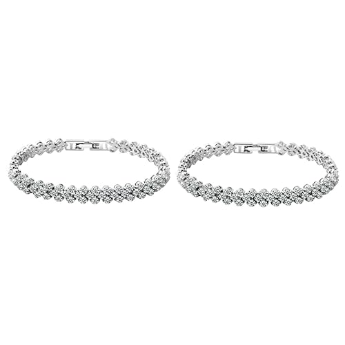 VekkEr Sterling-Silber-Armband, 925-Silber-Armband, 2 Statement-Armbänder for Damen, Strass-Armband, Damen-Armreifen, funkelndes Armband, Bling-Armband von VekkEr