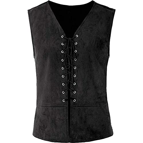 Vepoty Herren Mittelalter Weste Renaissance Steampunk Schnürung Wikinger Weste Vintage Gothic Weste Piratenweste Cosplay Kostüm von Vepoty