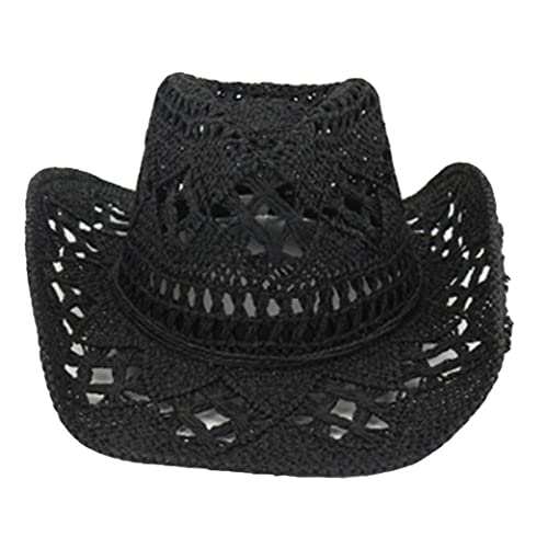 Vepoty Stroh Cowboyhut, Hohlhut Formbarem Gewebten Cowgirl Cap Beach Jazz Cap for Men Women Women Schwarz von Vepoty