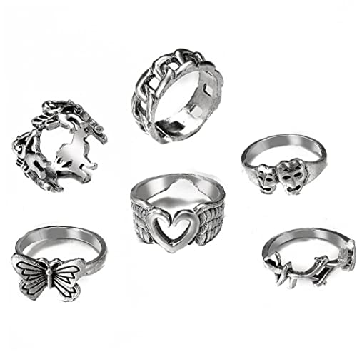 Vintage Punkringe 6pcs Verstellbare Stapelbare Offene Ringfinger Knöchelringe Schmuck Für Männer Frauen von Vepoty