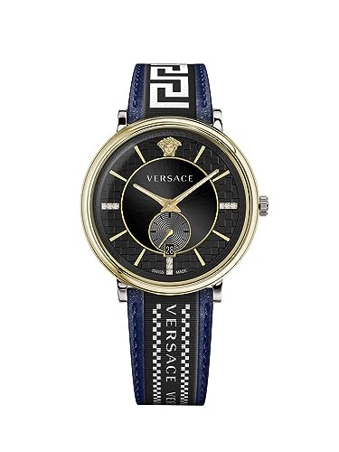 Versace Herren Armbanduhr V-Circle 42 mm Multifunktionszifferblatt mit Datumsfenster Armband Leder, Stoff VEBQ02019 von Versace