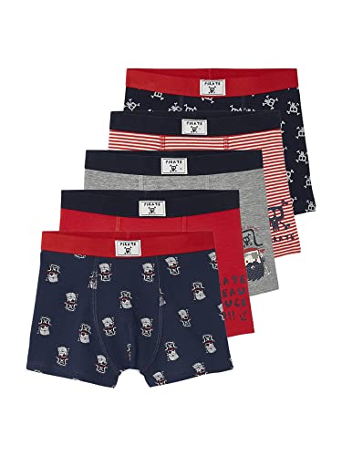 VERTBAUDET 5 Stück Jungen Boxershorts Stretch Piraten, Set Marineblau und Rot, 6 Jahre von Vertbaudet