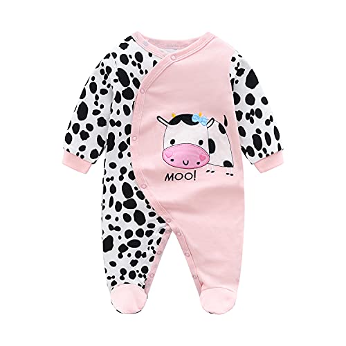 Neugeborenes Baby Strampler Säuglings Kleinkind Overall Kinder Langarm Kuh Print Body Knopf Vorne Füßig Pyjama Rosa Füßig 66 3-6 Monate von Verve Jelly