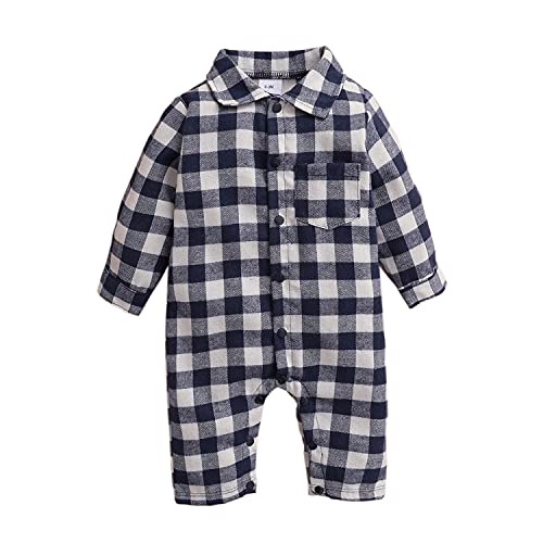 Verve Jelly Baby Mädchen Jungen Baumwolle Plaid Body Langarm Knopf Strampler Overall Herbst Winter Kleidung Blau 3-6 Monate von Verve Jelly